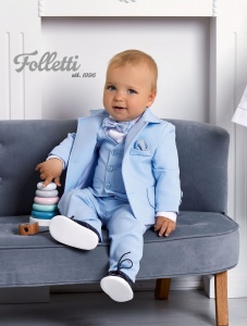 Slávnostný oblek 22A001 Baby blue modrá/béžová 68,74,80,86