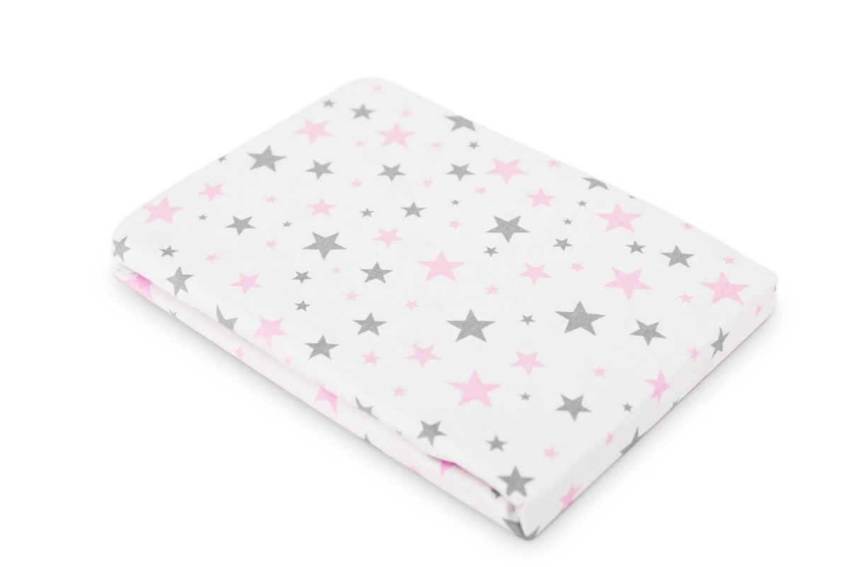 Bavlnené prestieradlo s potlačou ružovo sivých hviezdičiek 120x60 cm