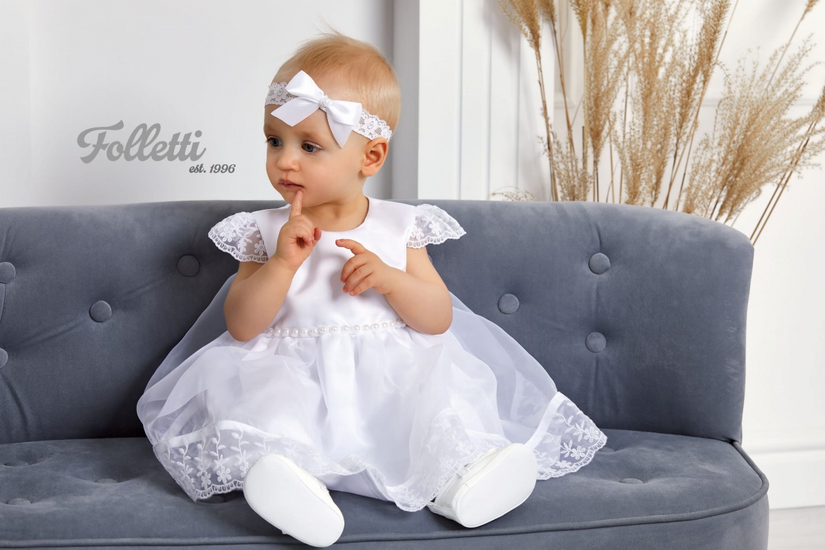 22B006 Biele krajkové šaty s perlami