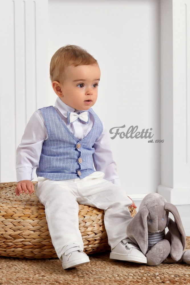 22A006.2 Letný chlapčenský oblek s pruhovanou vestou