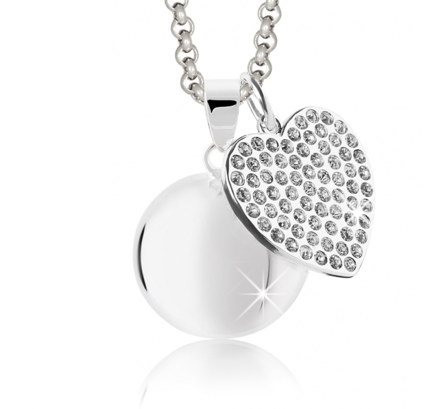 Anjelsky zvonček MAMIJUX® srdiečko s bielymi krištálmi