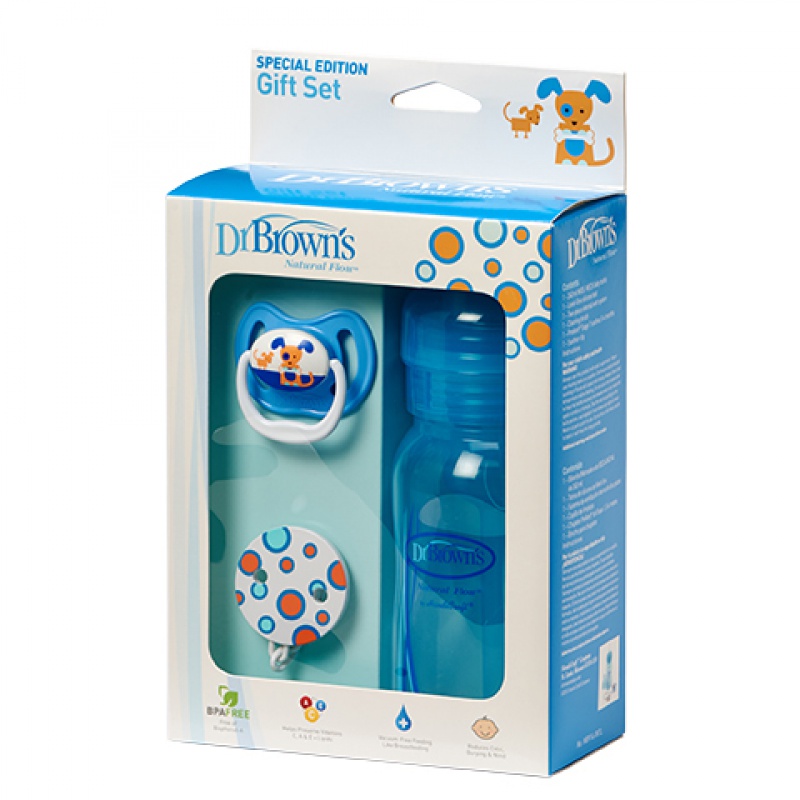 Darčekový set antikoliková kojenecká fľaša 240 ml + cumlík + retiazka