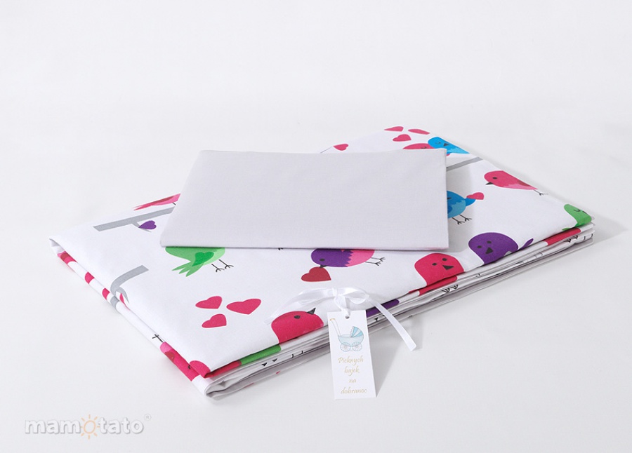 2 dielna súprava do postieľky Minky vtáčiky/sivá 100x135cm