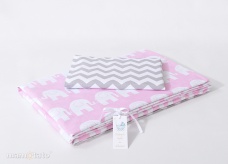 2 dielna súprava do postieľky Minky ružový slon/sivý zig-zag