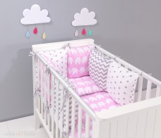 8 dielna Minky sada do detskej postieľky s motívom ružový slon+zig zak