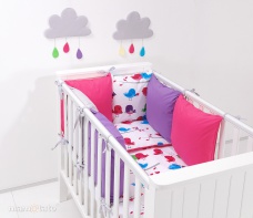 8 dielna Minky sada do detskej postieľky s motívom farebných vtáčikov