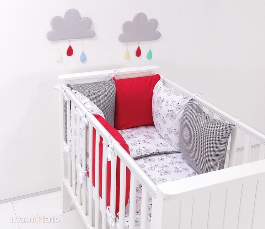 8 dielna Minky sada do detskej postieľky s motívom bicyklov+červená 23