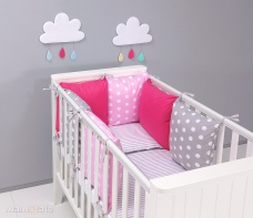 8 dielne Minky sady do detskej postieľky s motívom bielych bodiek