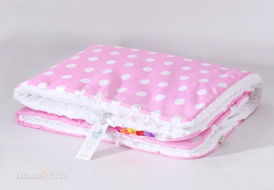 Obojstranná deka Minky s motívom bielych bodiek - ružová