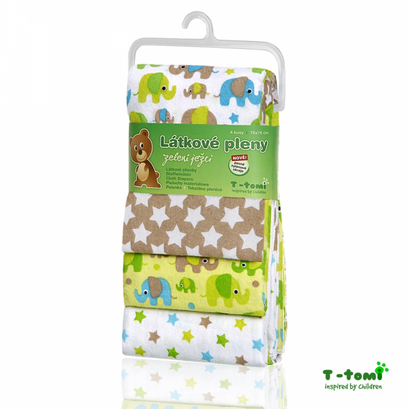 Bavlnené plienky s flanelovou úpravou Zelené slony