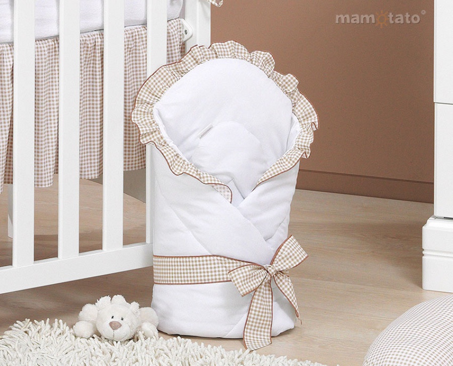 Spevnená zavinovačka so stuhou biela/hnedá