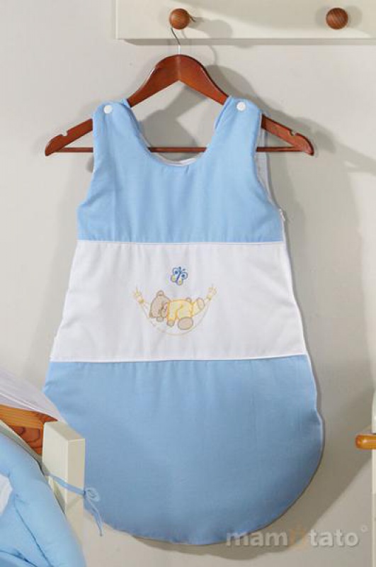 Spací vak bez rukávov s nitmi v tvare bubliny 74 cm 3 farby Macko na hojdačke