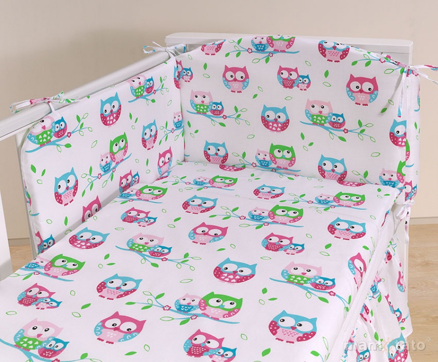 3 časťová sada do postieľky biela/ sovičky
