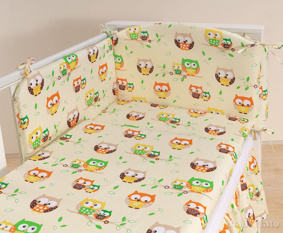 3 časťová sada do postieľky maslová/ sovičky
