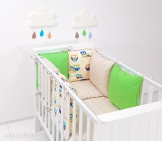 8 dielna modifikovateľná Minky sada béžová/zelená s motívom sovičiek 34