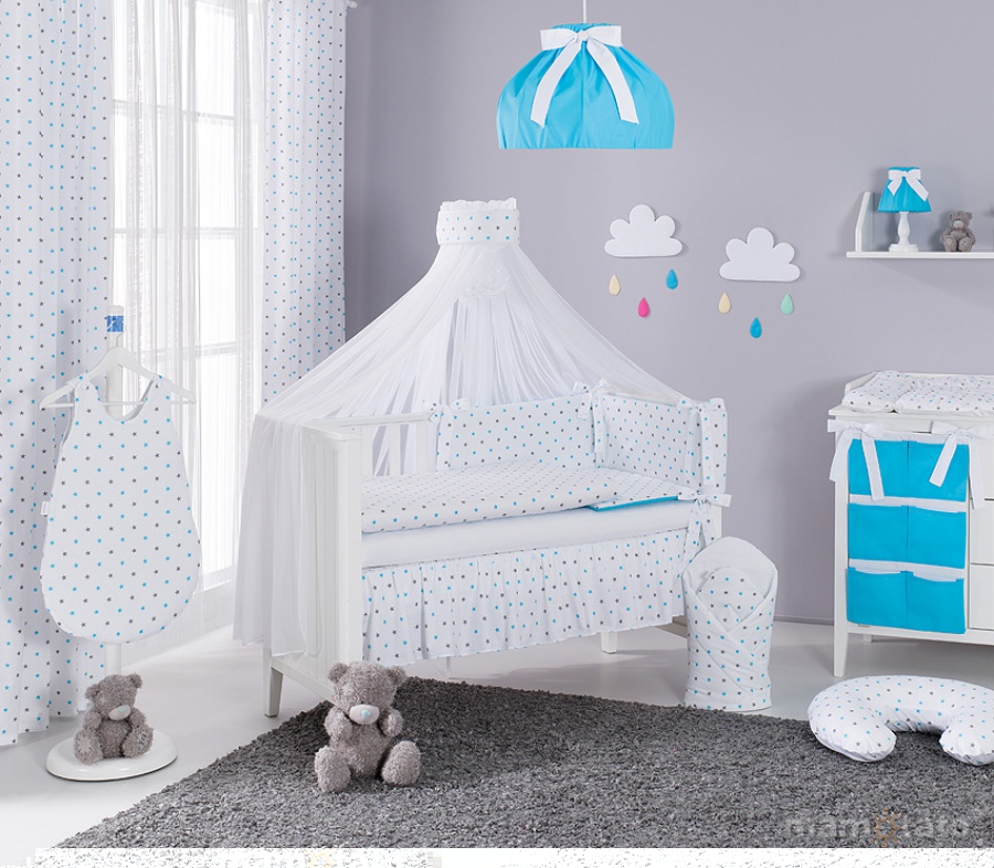 12 časťová sada s dvojstranným modifikovateľným chráničom sivé a modré hviezdičky na bielom podklade