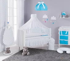 12 časťová sada s dvojstranným modifikovateľným chráničom sivé a modré hviezdičky na bielom podklade