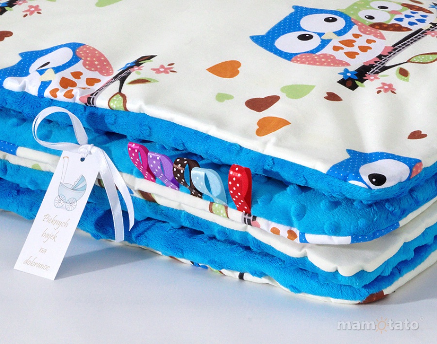 Obojstranná deka Minky modré sovičky