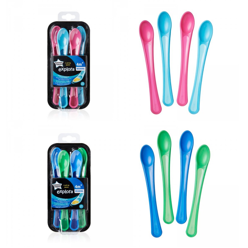 4 ks lyžičky Explora s mäkkou koncovkou a dlhou rúčkou