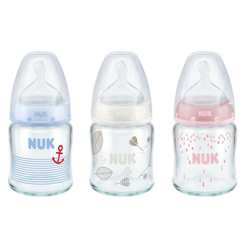 Sklenená kojenecká fľaša 120ml s antikolikovým silikónovým cumlíkom 0-6 mes.