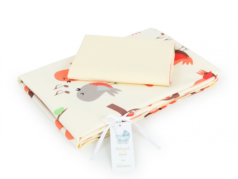 2 dielna súprava do postieľky vtáčiky krémové/citrónová