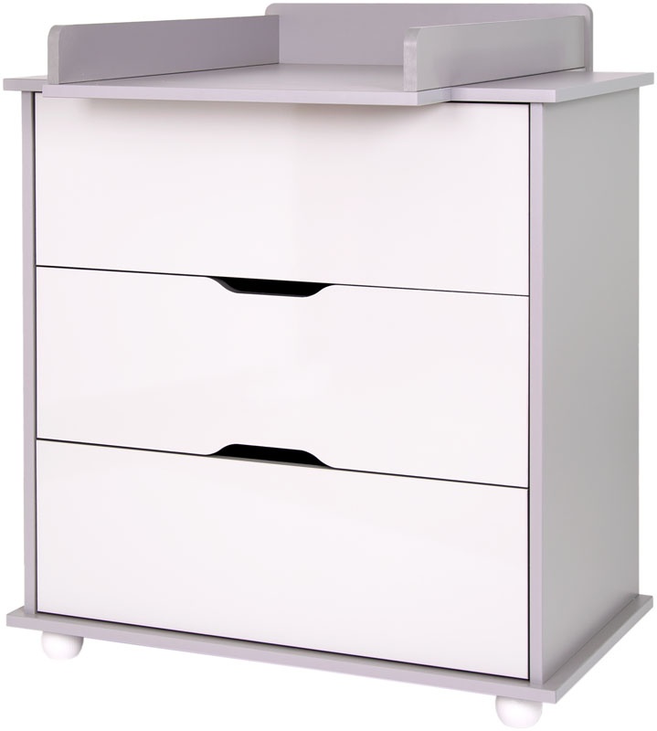 Detská komoda Little Fox v sivobielej farbe .