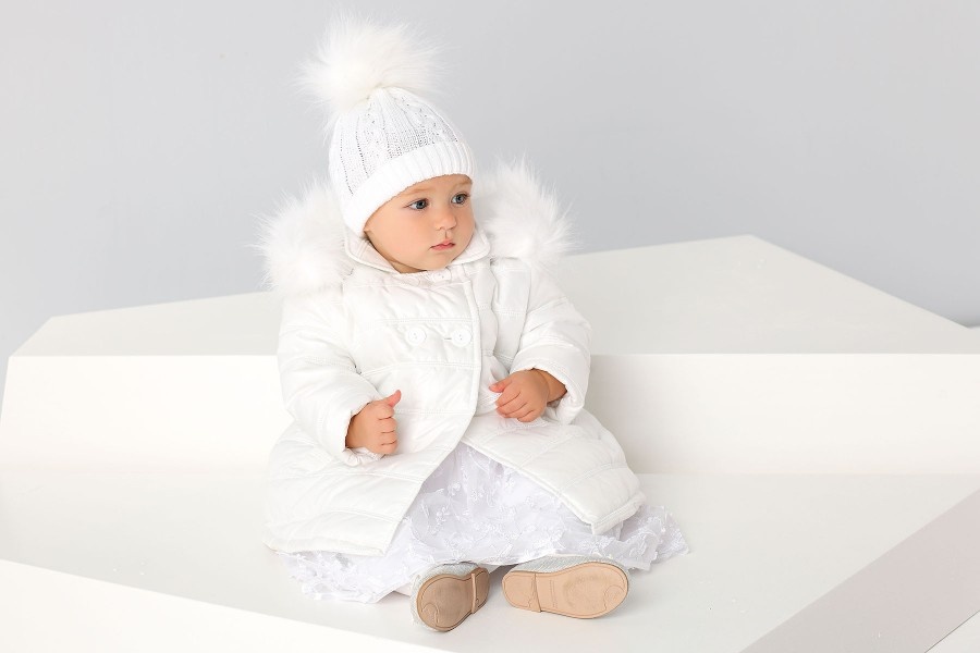 CK002 Biela prešívaná detská dievčenská vetrovka s bielou kožušinou na krst, alebo inú slávnosť