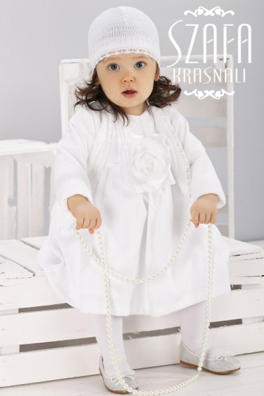 WB010 Biele žakárové šaty s dlhým rukávom s veľkým kvetom