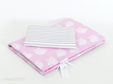 2 dielna súprava do postieľky Minky ružové sovičky/sivé pásiky 120x60