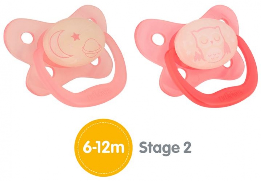 Cumlík ortodontický anticolic PREVENT  Night Time 6-12m ružový 2ks