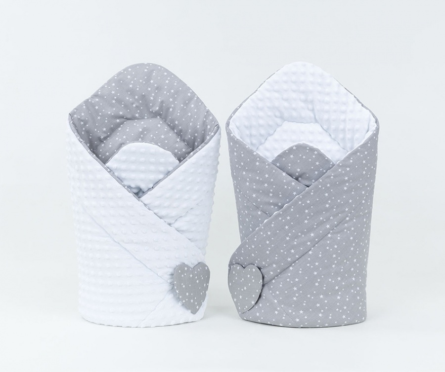 Obojstranná zavinovačka MINKY mini hviezdičky na sivom podklade/biela