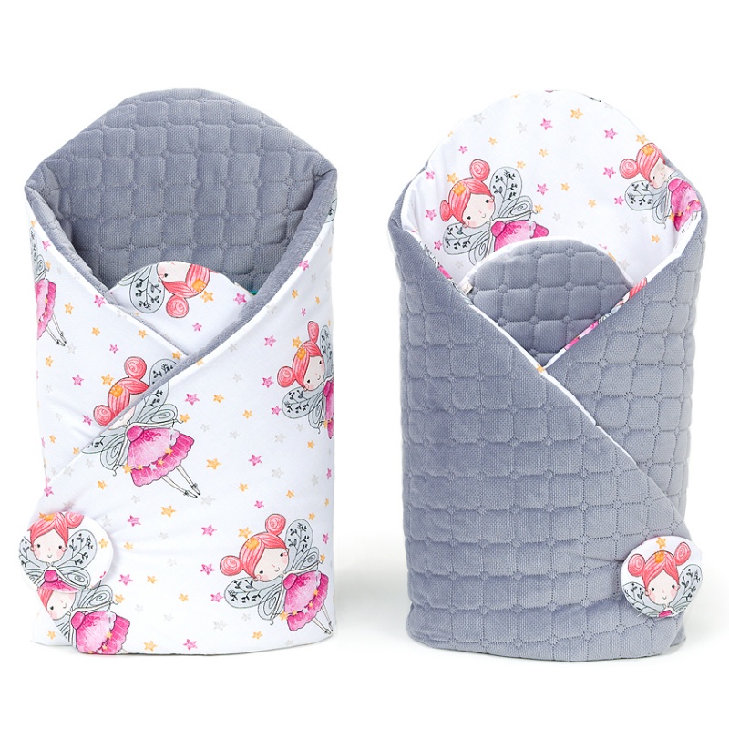 Obojstranná zavinovačka VELVET ružové víly/sivá