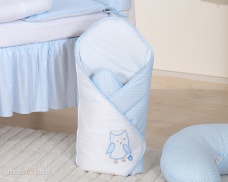 Spevnená zavinovačka s výplňou a výšivkou UŠATÝCH SOVIČIEK modrá