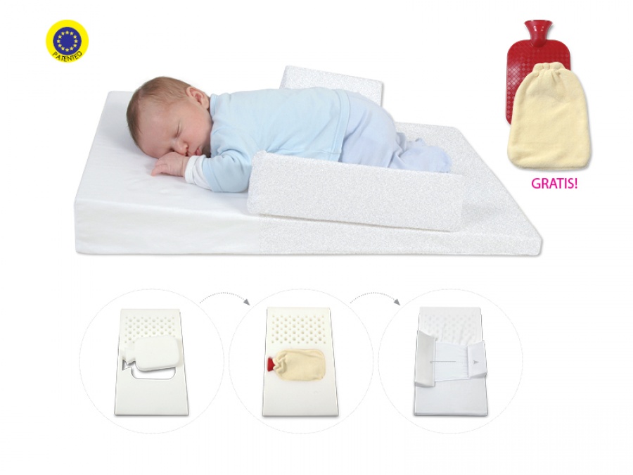 Klinový matrac s termoforom a klinovým ohraničením na zmiernenie koliky