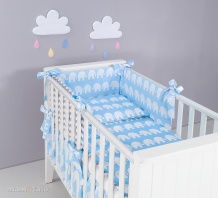 Chránič do postieľlky rovný modrý slon/sivý zig zak