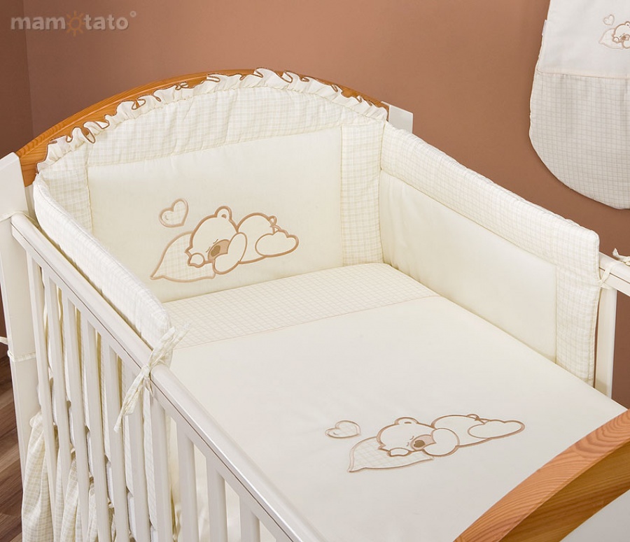 3časť. sada do postieľlky 120x60cm s výšivkou a stuhou spiaci maco