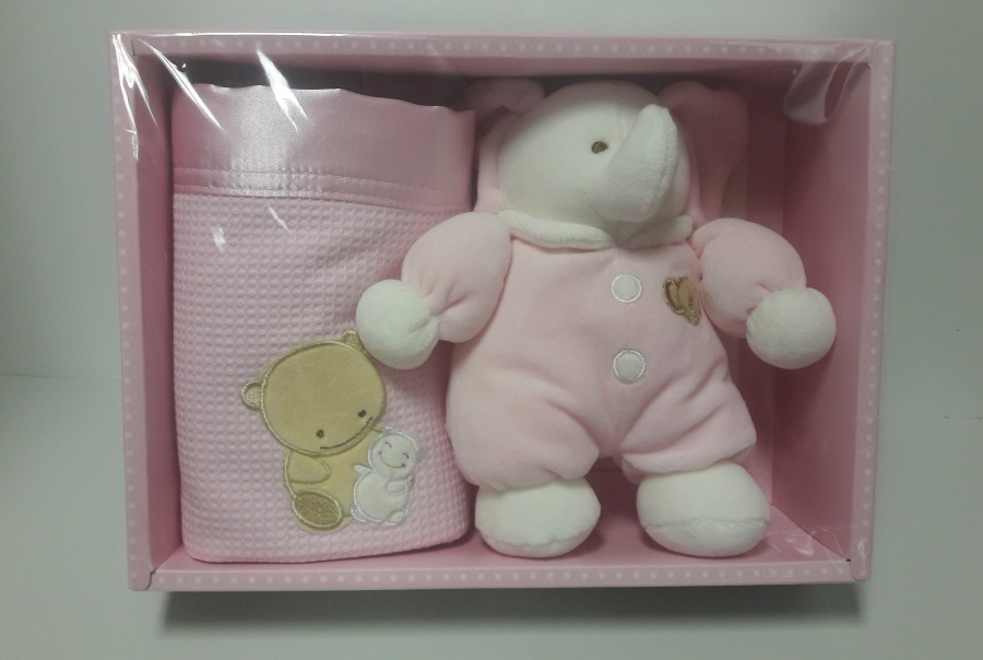 Darčekový set Deka 110x75 cm + plyšová hračka s hrkálkou