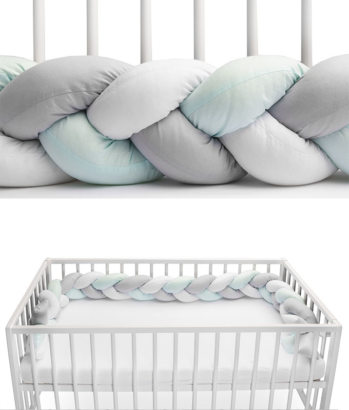 Chránič do postieľky vrkoč mätovo sivý 210 cm