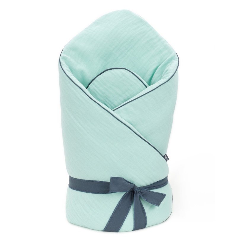 Mušelínová zavinovačka Double Šalvia so stuhou 70x70 cm