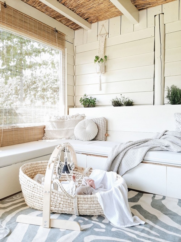 Mojžišov kôš pre bábätko +matrac natural+ poťah biely/zlaté bodky