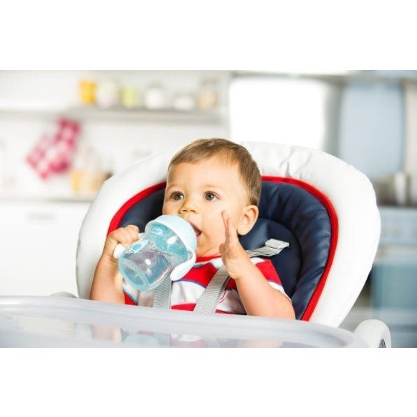 Prvý tréningový pohárik netečúci s mäkkým náustkom, modrý 200 ml