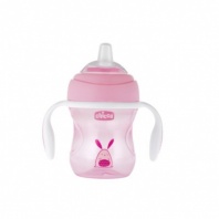 Prvý tréningový pohárik netečúci s mäkkým náustkom, ružový 200 ml