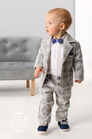 A006 Chlapčenský slávnostný oblek károvaný/ modrý motýlik