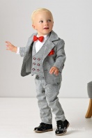 A004 Chlapčenský slávnostný oblek károvaný/ červený motýlik